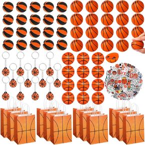 Aoriher 200 Pcs Basketball Party Favors Set Basketball Sport Party Gift Bag Fillers Foam Basketball Keychains Sticker Eraser Pull Back Cars for Baseball Birthday Kids Gift Party Supply