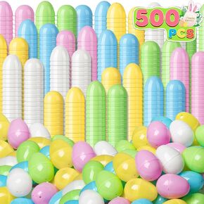 500 PCS 2.4" Plastic Easter Eggs Bulk, Empty Fillable, Assorted Pastel Colorful Plastic Easter Eggs with Hinge for Easter Hunt, Basket Stuffers Fillers, Suprise Egg and Classroom Prize Supplies
