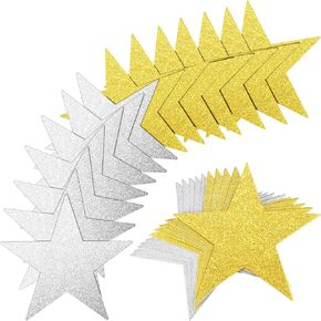Gejoy 80 Pieces Glitter Star Cutouts Paper Star Confetti Cutouts for Bulletin Board Classroom Wall Party Decoration Supply (Gold, Silver, 6 Inches Length)