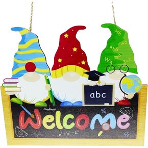 Inspirational Wooden Gnomes Welcome Sign - Room Decor, Hanging Door Sign with Ropes for Farmhouse Outdoor Room Decor, Back to School Decoration, Classroom Wall Art, Medium