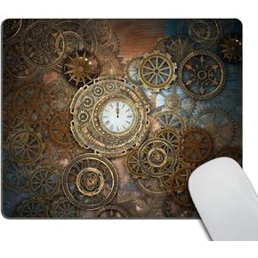 Smooffly Clock and Gears Mouse Pad Custom,Rusty Steampunk Clock and Different Kinds of Gears Bronze Old Vintage Mousepad Antique Decorate Mouse Pads