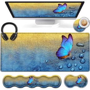 Large Gaming Mouse Pad,Extended Mouse Pad with Non-Slip Natural Rubber Base, Ergonomic Keyboard Wrist Rest, for Home/Office Desk Pad Writing Pad Watercolor Wildflowers White Mouse Desk Mat Wrist Rest