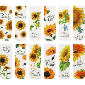 12 Pieces Sunflower Magnetic Bookmarks Inspirational Magnetic Bookmarks Magnet Page Markers Positive Magnetic Book Marker for Students Teachers School Home Office Supplies, 12 Styles