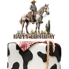 Cowboy Birthday Cake Topper - Western Cowboy Happy Birthday Cake Topper for Cowboy Boy Men' Birthday Party Supplies - Horse Cake Toppers