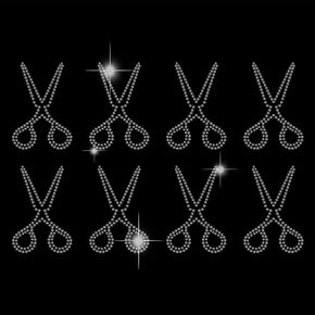 SUPERDANT Rhinestones Iron on Transfer Set of 8 Hairstylist Scissors Crystal Heat Transfer Designs Bling Hot fix Iron on Transfer Stickers for Hair Salon Clothing Bag DIY Art Craft Gifts