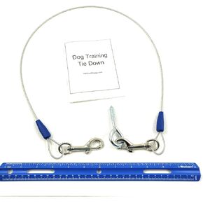 Dog Training Tie Out Cable, 3 Ft Begging Jumping Destructive Chewing Housetraining Counter Surfing Teething Puppy Potty Training Tether Chew Proof Cable (Tie-Down with Eye Screw)