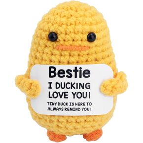 TOYMIS Crochet Birthday Gift, I Love You bestieFunny Positive Duck Inspirational Emotional Cheer Support Duck Handmade Small Cute Doll for Christmas Birthday Deck Decoration Stocking Stuffers