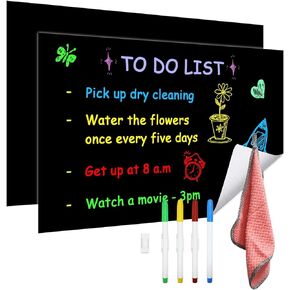 17" x 11" Black Wet Erase Board Removable Adhesive for Wall/Fridge, 2 Pack Erasable Sheet…