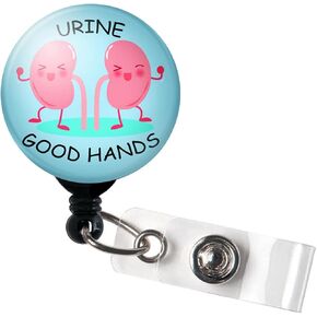 Kidney Badge Reel Urine Good Hands Badge Holder Retractable Nursing ID Badge Reel Name Decorative with Alligator Clip for Girls,Women, Nurse, Teacher, Student, Volunteer