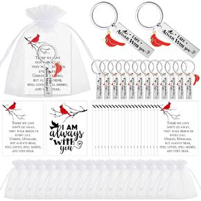 Qilery Memorial Gifts Cardinal Keychains with Cards Funeral Souvenirs Favors Sympathy Remembrance Gifts for Loss of Loved One