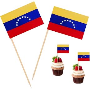 100 Pcs Venezuela Flag Venezuelans Toothpick Flags, Cocktail Picks Mini Stick Cupcake Toppers Country Picks Party Decoration Celebration Cocktail Food Bar Cake Flags ﻿