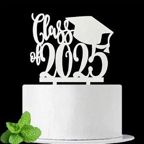 JIEEIN Class of 2025 Cake Topper, Congrats Grad Cake Topper, 2025 Graduation Party Decoration Supplies, Mirror Silver Acrylic
