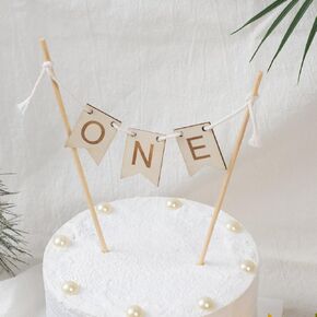 Wood One Cake Topper - First Birthday Cake Bunting, 1st Birthday Cake Topper Banner, Cake Smash Decoration Photo Props, One Birthday Party Supplies