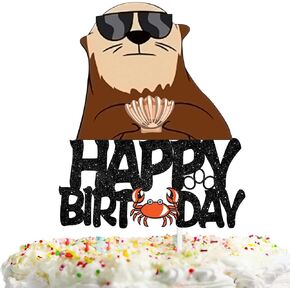Brown Glitter Happy Birthday Black Sea Otter Crab Word Otter Day Theme Decor Supplies Baby Shower Birthday Party Decorations