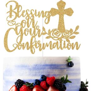 Gold Glitter Blessing On Your Confirmation Cake Topper, My Baptism/God Bless/First Holy Communion, Funny Baptism Baby Shower Baby's 1st Birthday Party Decorations Supplies