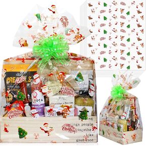 Christmas Cellophane Wrap Bags,(10 Pcs) X-Large 24" in X 30" in,2.5 Mil Thick Crystal Clear Cellophane Bags for Christmas Baskets,Gifts, Baskets Wrapping,Anapoliz (24Wx30L Inches, Merry Christmas)