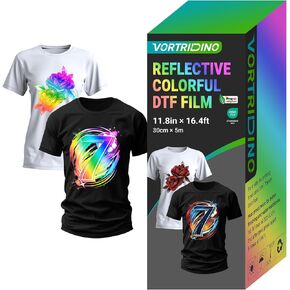 Vortridino Colorful Reflection DTF Transfer Movie 11.8in x 16.4ft dtf فيلم DTF Colorful DTF Film Roll Poel Peel Reflect