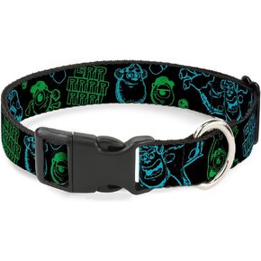 Buckle-Down Monsters Inc. Sully & Mike Poses/Grrrrr! Black/Turquoise/Green Plastic Clip Collar, Medium/11-17"