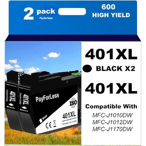 LC401XL Ink Cartridges Compatible for Brother LC401 Ink Cartridges for Brother MFC-J1010DW MFC-J1012DW MFC-J1170DW Printer 2 Pack (2 Black)