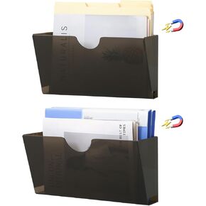 Qozary Clear Acrylic Magnetic File Holder - 2 Pack Magazine Rack for File Cabinets, Magnetic Mail Holder, File Organizer for Refrigerator, White Board, Office (Transparent, Medium)