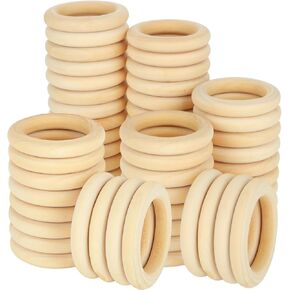 50PCS 3 inch Wood Rings for Crafts 70mm Unfinished Wood Rings Natural Wood Macrame Rings Solid Wood Rings for DIY Crafts, Connectors Jewelry Making