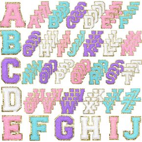 104 PCS Chenille Letter Patches, Varsity Letter Stickers 2.2 Inches Classic-Color Self Adhesive Stickers for Hats, Bags, Makeup Bags, Backpacks