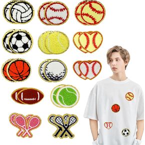 26pcs الكرة الرياضية تشنيل الحديد على بقع الرياضة ذات طابع الذهب الحواف الذهب اللمعان لعبة البيسبول جولف إصلاح بقع مجموعة خياطة على زين المطرز للملابس DIY قبعة الظهر الجينز