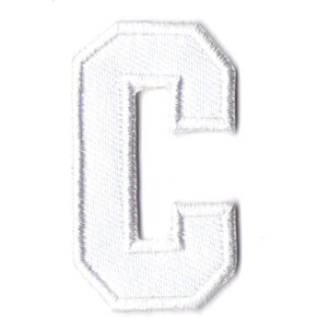 C Letter Captain Tall 2 Inch Text White Color Iron on Patch Embroidered for Clothing Shirt Jacket Jeans Backpack Cap P175