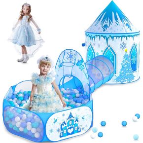 3 in 1 Girls Princess Play Tent for Kids: Pop Up Toddlers Playhouse with Baby Crawl Tunnel, Ball Pit and Castle Tent - Pink Children Play Tent Toys Indoor and Outdoor Game for Birthday Gift in Kuwait