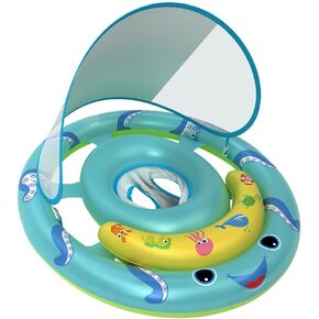 Baby Pool Float with Removable UPF50+ Sun Protection Canopy, Baby Swim Floats for 6-24 Months Infant Toddler, Extra Wide Dual Air Chambers Anti-Roll Safety Design, Adjustable& Breathable Seat