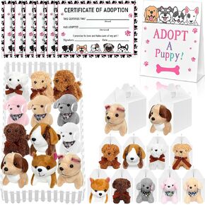38 Pcs Adopt A Puppy Favors Include 12 Foldable Puppy Boxes 12 4.72 inch Mini Dog Stuffed 12 Adopt Cards 1 Adopt Sign1 Fence for Adopt A Dog Party Favors Dog Party Supplies Gifts