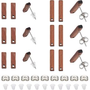 Pandahall 20Pcs Rectangle Wood Earring Studs Natural Wooden Earring Posts Geometric Wood Earring Blanks Earring Findings for Women Jewelry Making with Ear Nuts
