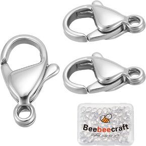 Beebeecraft 1 Box 50Pcs Silver Lobster Clasps 316 Stainless Steel Trigger Small Snap Clasp Closure Hook for Bracelet Necklace Jewelry Making 11.5mm