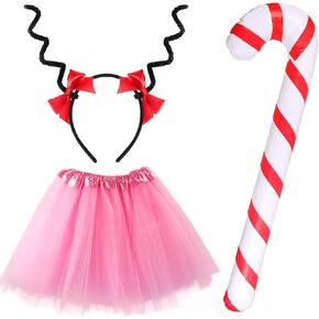 Kyson Girls Book Character Costume Accessories Red Bow Antenna Headband Inflatable Candy Cane Tutu for Halloween Christmas