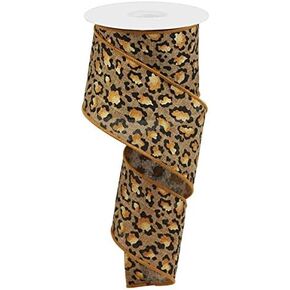 Wired Ribbon Animal Print Leopard Cheetah 2.5 Inches X 10 Yards for Wreaths, Floral Arrangements, Gift Wrapping, Crafting (Tan, 2.5)