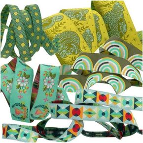 Tula Pink Vintage-Winner Designer Ribbon Pack Notion, Blue/Green