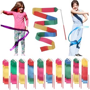 Ribbon Dance Wands 20 Pack, Party Favors for Kids Goodie Bag Stuffers, Rainbow Birhtday Outdoor Party Games (multicolored ribbon with Red grip, 20pcs Set)