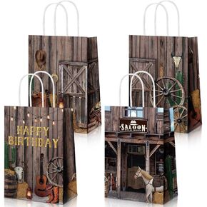 Pasimy 36 Pcs Cowboy Gift Bags Western Theme Party Decorations Favors Cowboy Candy Bags Wild West Paper Bags with Handle for Boys Birthday Bachelorette Baby Shower Party Supplies