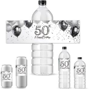 PH PandaHall 50th Birthday Water Bottle Labels Happy Birthday Stickers for Party Personalized Water Bottel Wraps Self Adhesive Labels for Father Husband 8.5x2.5 inches, 30pcs