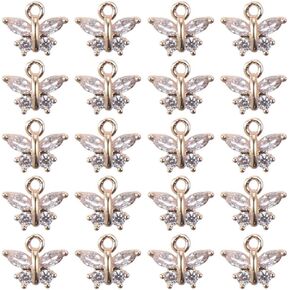 20Pcs Clear Butterfly Charms Gold Plated Clear Cubic Zirconia Pendants for DIY Jewelry Making