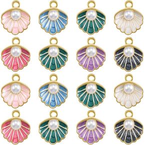 30Pcs Imitation Pearl Clam Shell Charms Alloy Enamel Seashell Beach Ocean Theme Pendant for Diy Crafts Earrings Bracelet Keychain Jewelry Making Supplies