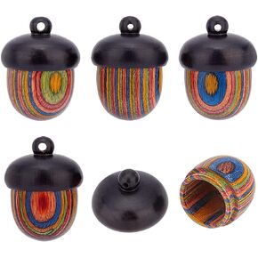 CHGCRAFT 5Pcs Miniature Rainbow Wood Nut Acorn Pendant Mini Cremation Urns for Ashes Box Pendants Openable Wood Acorn Charms for DIY Keychain Necklace Car Pendant Decor, 30x22mm