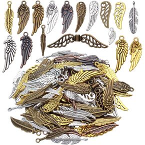 100 Pieces Mixed Colors alloy Angel Feather Wings Charms Pendants Jewelry Findings for DIY Necklace Bracelet