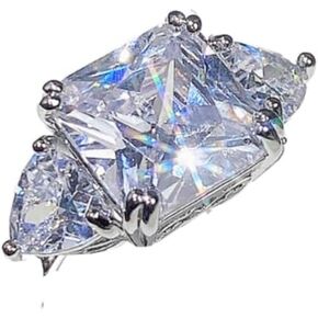 925 Sterling silver Square colored diamond Wedding ring Engagement ring CZ Ring for Women Thin Band for Stacking Simulated Diamond Eternity Arts, Crafts & Sewing Beading & Jewelry Making Charms