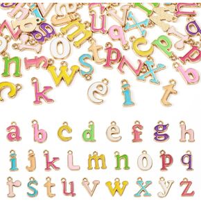 Craftdady 52Pcs Enamel Letter A-Z Charms Colorful Initial Alphabet Alloy Pendant Charms Lowercase ABC Letter Metal Dangle Charms for DIY Personalized Name Word Earring Bracelet Necklace Jewelry Making