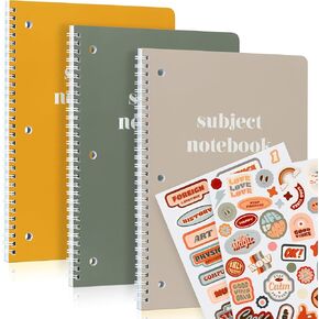 ZICOTO Aesthetic Spiral Subject Notebook Set of 3 For School or College - The Perfect 8" x 10.5" College Ruled Notebook with Premium Paper - Cute Student Supplies to Stay Organized at School