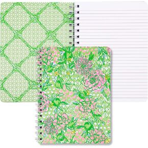 Lilly Pulitzer Hardcover Mini Spiral Notebook, 8.25" x 6.5" Small Journal with 160 College Ruled Pages, Lime Feeling Good