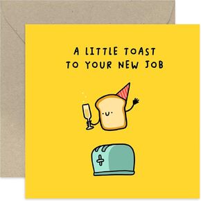 Old English Co. Funny New Job Cards For Men And Women - 'A Little Toast' Witty Humorous Promotion Gift - Funny New Job Card For Son Daughter Friend | Blank Inside