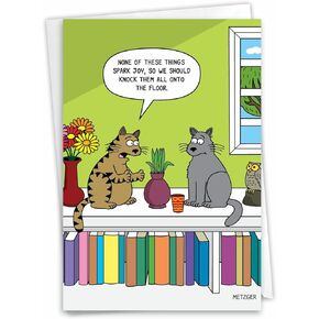 NobleWorks - 1 Funny Animal Card for Birthdays - Pet Cat and Dog Humor, Birthday Notecard with Envelope - Cat Spark Joy C7297BDG