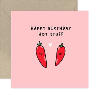 Old English Co. Happy Birthday Card for Husband or Wife - Happy Birhtday Hot Stuff Cute Card for Him Her - Birthday Gift for Boyfriend Girlfriend Spouse Partner | Blank Inside